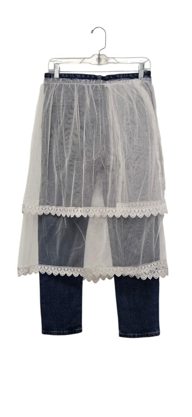 NWT Imzzy Seoul K Fashion Coquette Balletcore Tulle Layered Lace Jeans Medium